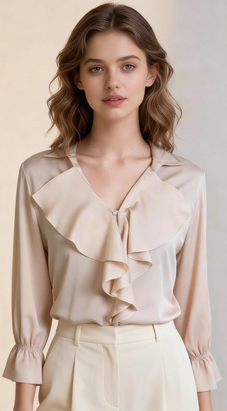 Karl Lagerfeld Paris Ruffle Blouse Women’s Long Sleeve Chic Evening Top Designer